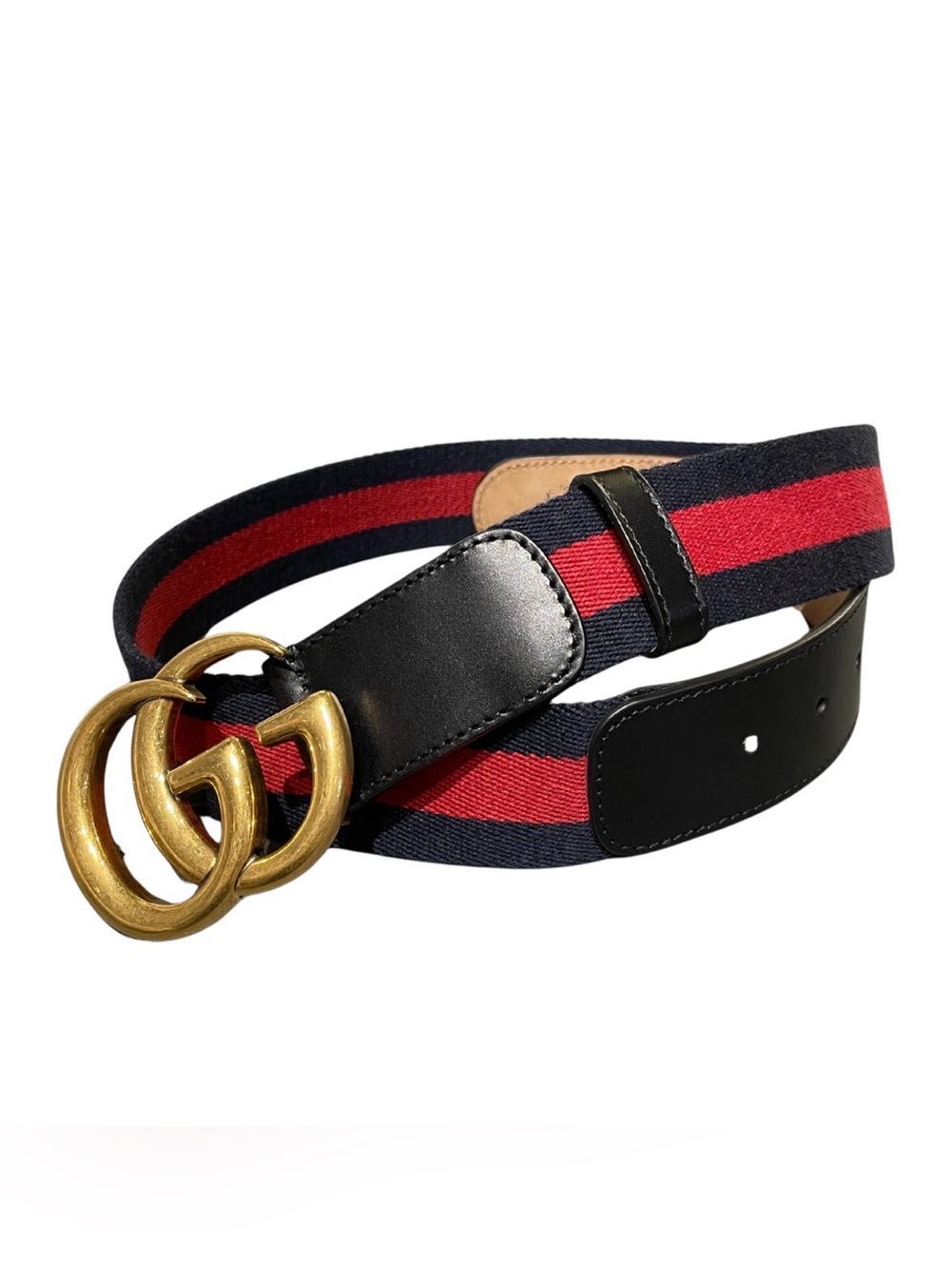 Vintage: Gucci Black Leather Belt with Gold Double G Buckle